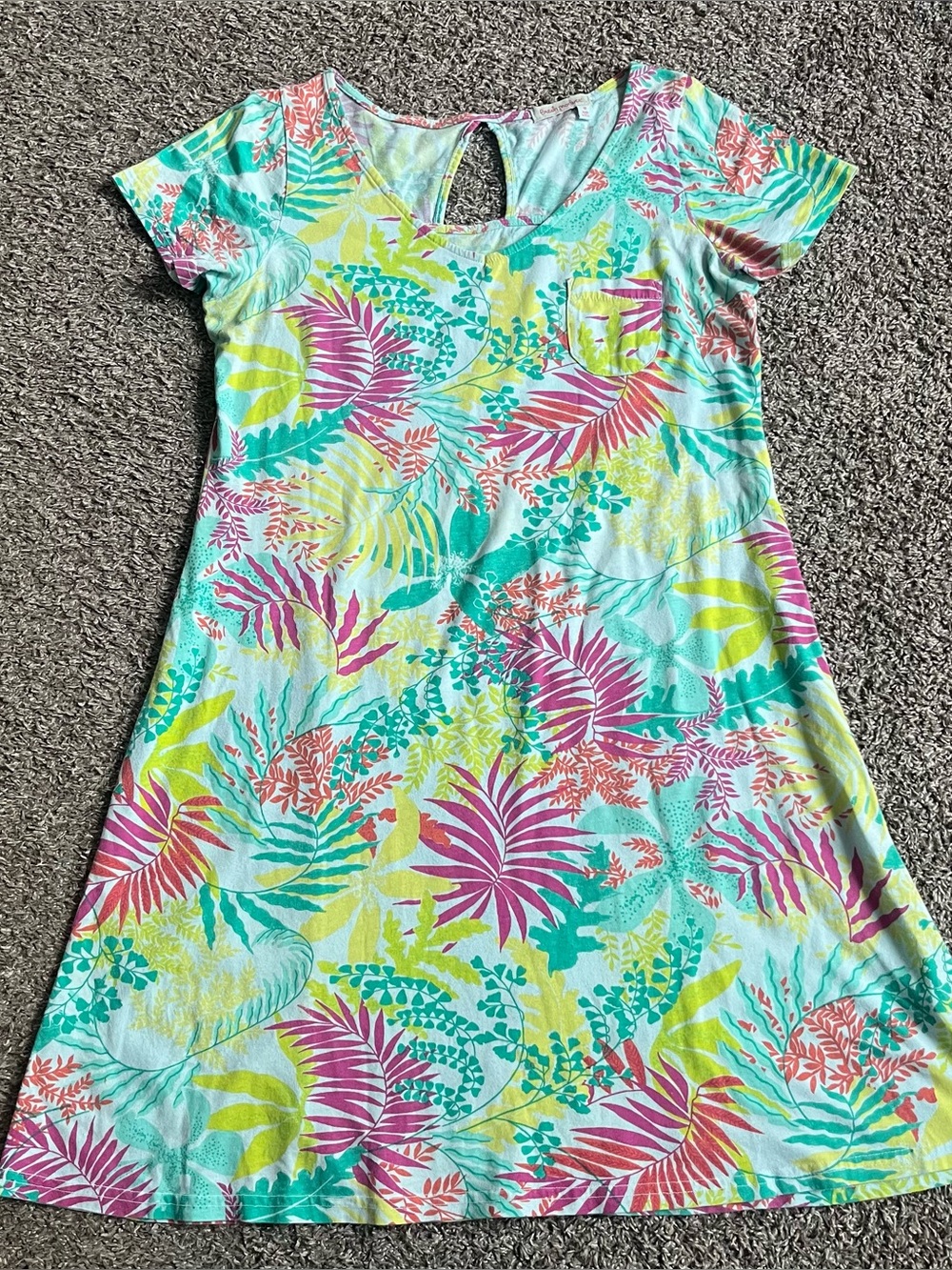 Fresh Produce Medium Short Sleeve T Shirt Dress Vibrant Floral Tropical